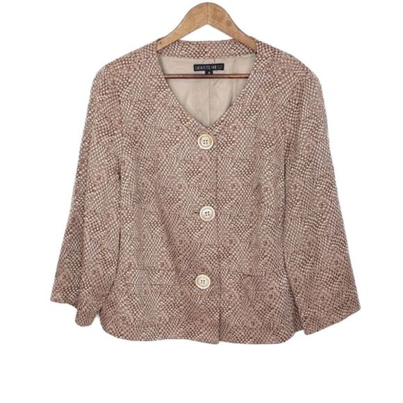 Lafayette 148 Crop Blazer Brown Print Size 18 - Picture 1 of 11